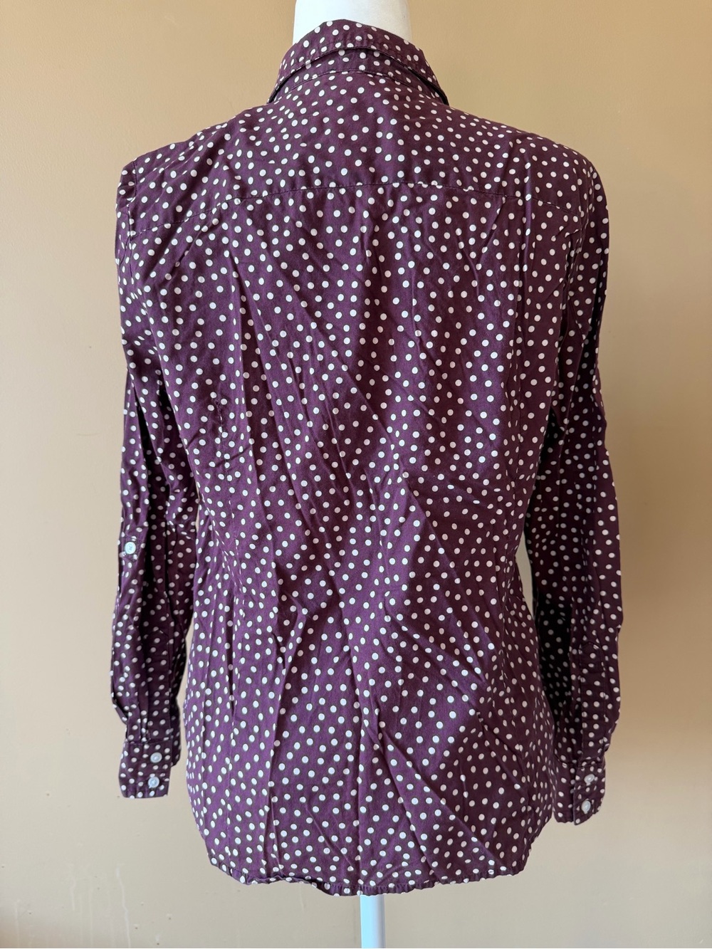 Tommy Hilfiger Burgundy Maroon Polka Dot Cotton Button Down Shirt Top - Picture 2 of 4